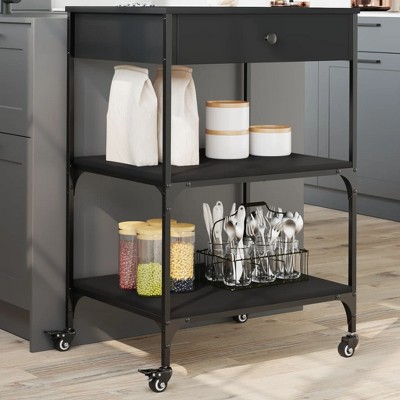 vidaXL Kitchen Trolley Black 23.6 in.x18.9 in.x35.2 in. Engineered Wood