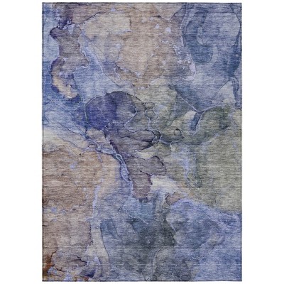Navy Blue And Beige Abstract Washable Indoor Outdoor Area Rug