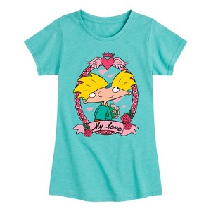 Girls' - Hey Arnold! - Valentine's My Love Fitted Short Sleeve Graphic T-Shirt - 1 of 4