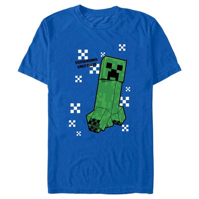 Men's Minecraft Sssseasons Greetings Creeper T-shirt - Royal Blue - X ...