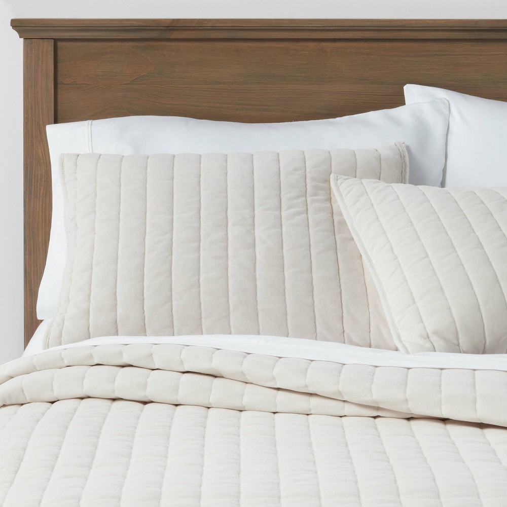 King Channel Stitch Velvet Quilt Cream - Threshold™: Cotton Backing, Year Round Comfort, Machine Washable, OEKO-TEX Certified