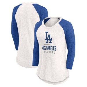 MLB Los Angeles Dodgers Women's White 3/4 Sleeve Fashion T-Shirt - 1 of 3