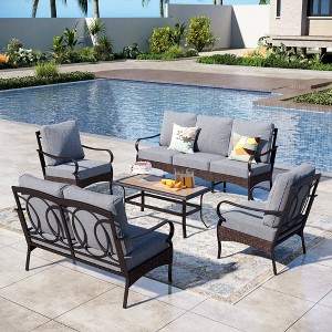 Captiva Designs 5pc Extra Large Metal and Rattan Outdoor Patio Conversation Set with Coffee Table and Loveseat - 1 of 4