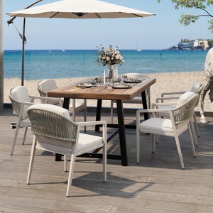 Christopher Knight Home Jaclyn 7 Pieces Outdoor Rustic Rattan, Metal and Acacia Wood Dining Set - 1 of 4