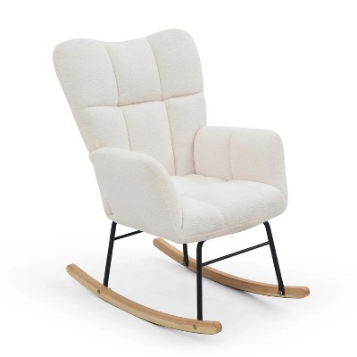 Rocking Chair Teddy Upholstered Glider Rocker Rocking Accent Chair Padded Seat with High Backrest Armchair Comfy Side Chair
