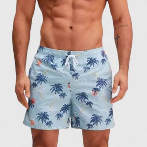 Anna-Kaci Men's Drawstring Elastic Waist Swim Trunks with Palm Tree Print and Mesh Lining - 1 of 4