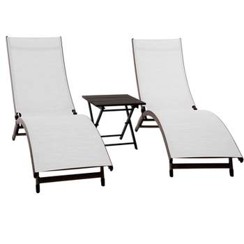The Hamptons Collection 3 Piece White and Black Aluminium Folding Table and Reclining Chairs Set 69”