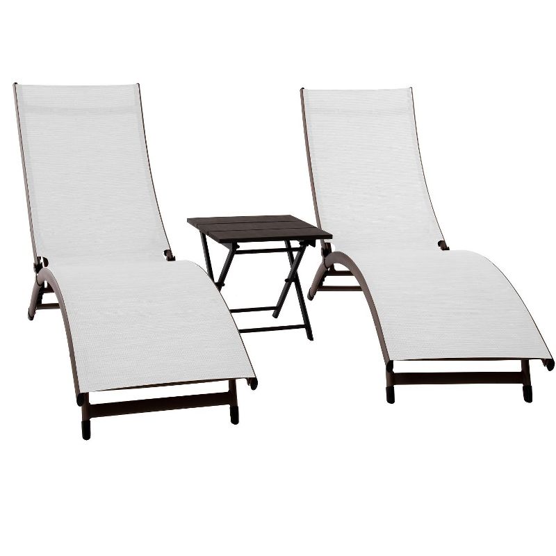 The Hamptons Collection 3 Piece White and Black Aluminium Folding Table and Reclining Chairs Set 69”, 1 of 4