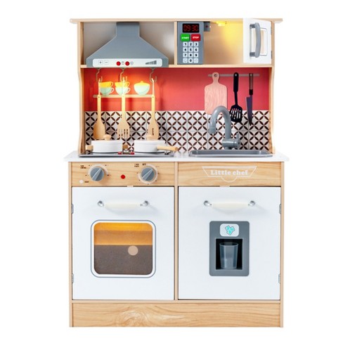 Costway Wooden Kitchen Playset Multi-Functional Pretend Cooking Set w/  Lights & Sounds