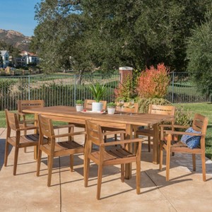 GDFStudio William Outdoor  9 Piece Acacia Wood Dining Set with Expandable Dining Table, Teak - 1 of 4