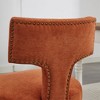 Mid-Century Modern Dining Chairs Set Of 2, Farmhouse Linen Fabric Upholstered Accent Chair with Curved Backrest & Copper Studs Around, Hardwood Frame - 4 of 4