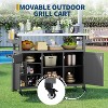 Portable Outdoor BBQ Prep Table - Metal Kitchen Island with Lockable Wheels, Storage Cabinet & Stainless Steel Top for Backyard Cooking - 3 of 4