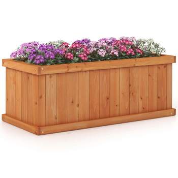 Costway Raised Garden Bed Fir Wood Rectangle Planter Box with Drainage Holes Orange