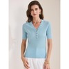 INSPIRE CHIC Women's Ribbed Knit V Neck Button Henley Half Sleeve Shirt - 3 of 4