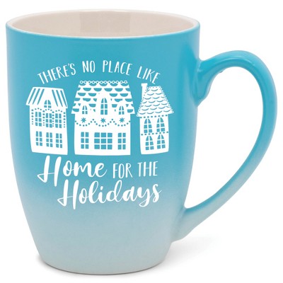 Elanze Designs There's No Place Like Home For the Holidays Two Toned Ombre Matte Teal and White 12 ounce Ceramic Stoneware Coffee Cup Mug