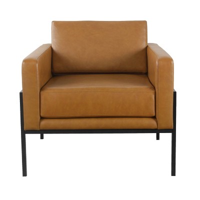 Modern Metal Frame Accent Chair Caramel Faux Leather - HomePop