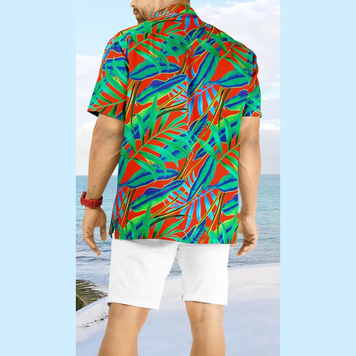 HAPPY BAY Mens Short Sleeve Button Down Hawaiian Collar Shirts Aloha Camp Beach Vacation Shirts Casual Camp Summer Untuckit Shirt XXL Blue,Tree - thumbnail 8
