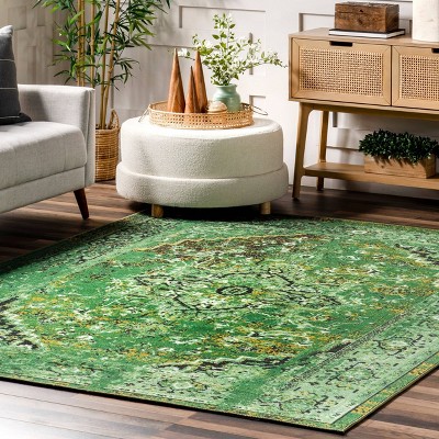 Handmade Easy-Care Green Synthetic 4' x 6' Rectangular Rug