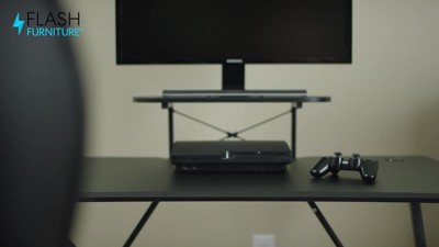 Adjustable Gray Wood Gaming Desk & Chair Set with Cup Holder and Headphone Hook