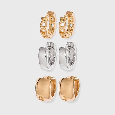 Mixed Plate Huggie Hoop Earring Set 3pc - A New Day™