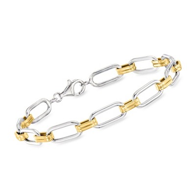Ross-Simons Sterling Silver and 18kt Gold Over Sterling Paper Clip Link Bracelet