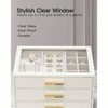 Women's Jewelry Box, Glass Lid Organizer with 3 Drawers for Necklaces, Rings, Earrings, Bracelets - Mother's Day Gift, Cloud White - 3 of 4