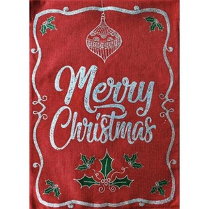 Merry Christmas Burlap Garden Flag Holly Berry Ornament 12.5"x18" Briarwood Lane - 1 of 4