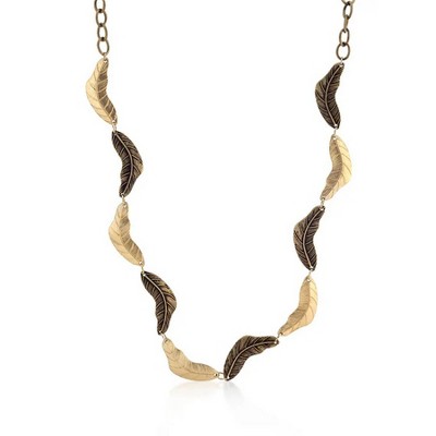 ShineHigh Vintage Leaf Two-Tone Necklace – Antique Bronze and White Metal Alternating Leaf Design on Link Chain