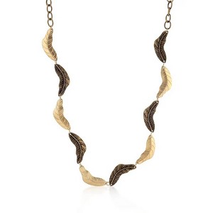 ShineHigh Vintage Leaf Two-Tone Necklace – Antique Bronze and White Metal Alternating Leaf Design on Link Chain - 1 of 1
