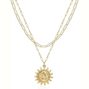 Multi-Charm Layered Necklace 14K Gold Plated Evil Eye Coin Bee Pendants - 1 of 4