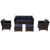 Sonkuki 5-Piece Patio Conversation Sofa Set Brown Rattan with Widen Armrest - 2 of 4