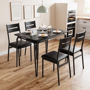 5-Piece Farmhouse Dining Table Set for 4 with Wood Tabletop and PU Upholstered Chairs, Kitchen Table and Chairs for Living Room and Dining Room - 1 of 4