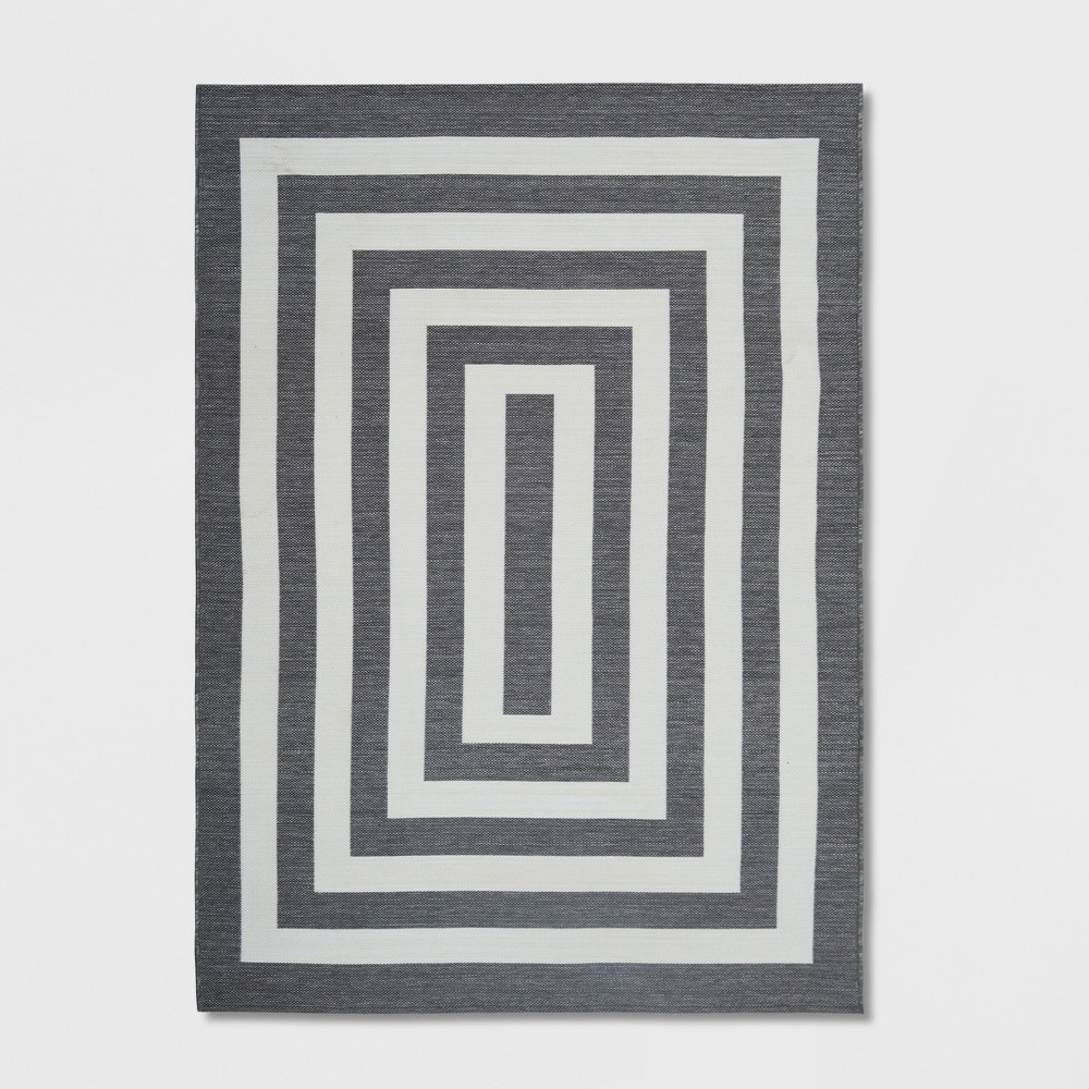 Photos - Area Rug 5' x 7' Mitre Stripe Outdoor Rug Gray - Threshold™