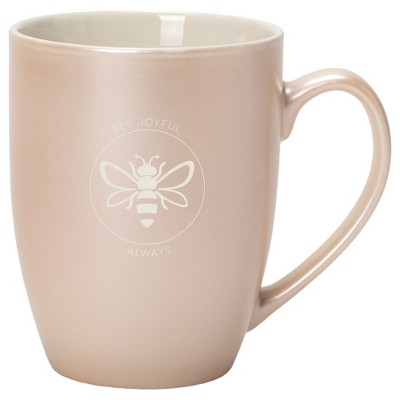 Elanze Designs Bee Joyful Always 10 Ounce Ceramic Laser-Etched Engraved Drinkware Mug, Metallic Precious Pearl