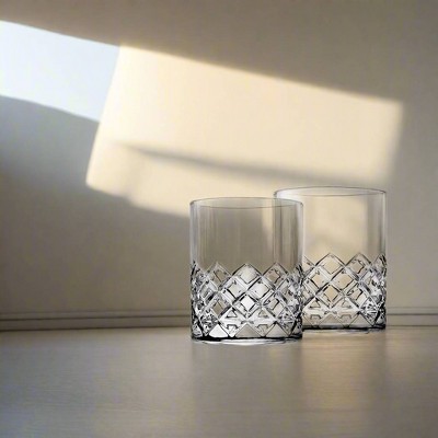 Godinger Clear Crystal Diamond Pattern Double Old Fashion Glasses Set