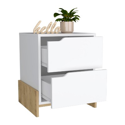 NicBex 17 inch Wide Nightstand with 2 Drawers,Side Table with Cutout Handles and Wood Legs,Bedside Table for Bedroom,Living Room,Gray/White/Black