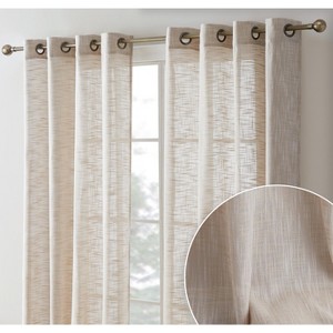 HLC.ME Madison Faux Linen Textured Thicker Sheers Privacy Light Filtering Window Grommet Curtains Drapery Panels, Set of 2 - 1 of 4