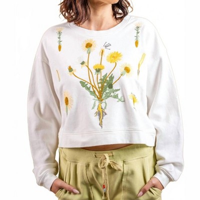Women's Embroidered French Terry Long Sleeve Crop Top - PAPARAZZI