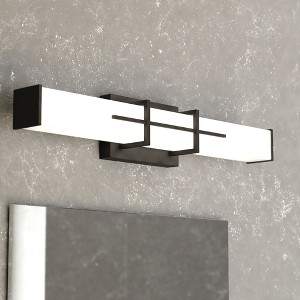 VAXCEL Fuller Park 1 Light LED Matte Black Contemporary Bathroom Vanity Fixture White Glass - 1 of 4