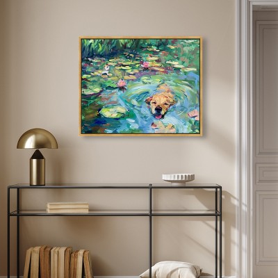 Lily Pad Dog Green and Gold Canvas Wall Art