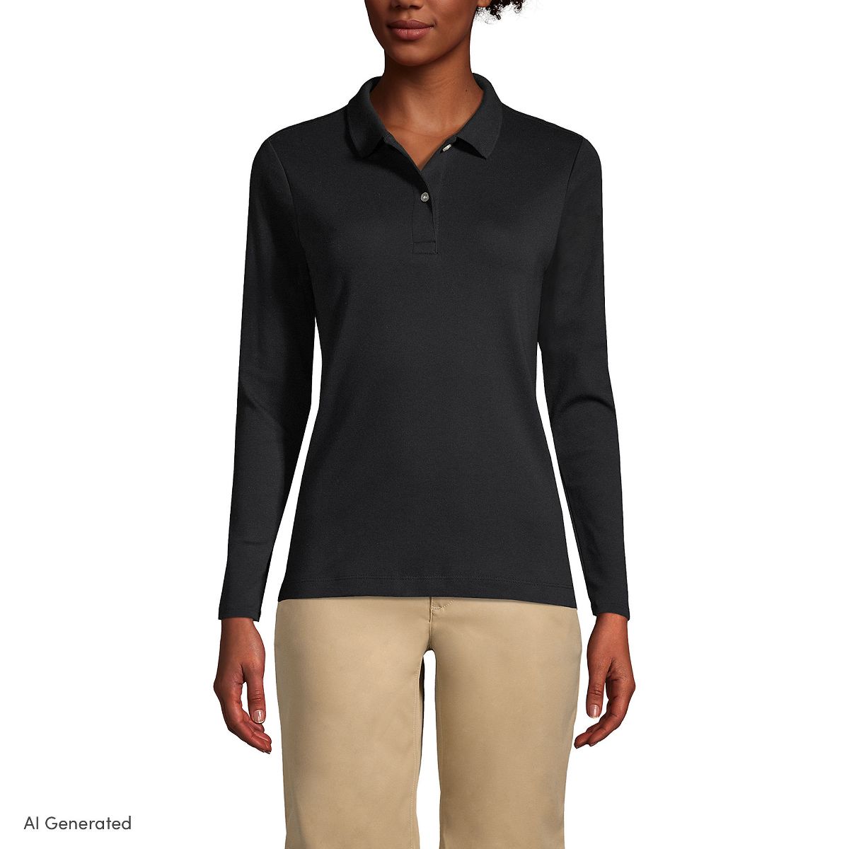 Lands' End School Uniform Women's Long Sleeve Feminine Fit Interlock Polo Shirt
