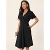 INSPIRE CHIC Women's Summer Wrap V Neck Puff Short Sleeve Midi Swing Dress with Pockets - 2 of 4