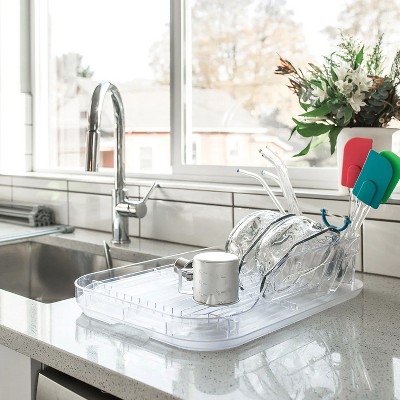 Clear Polystyrene Dish Rack with Utensil Cup