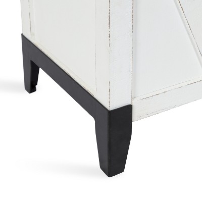 White and Black Wood Side Table with Storage