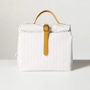 Ticking Stripe Waxed Canvas Lunch Bag Gray/Cream - Hearth & Hand™ with Magnolia