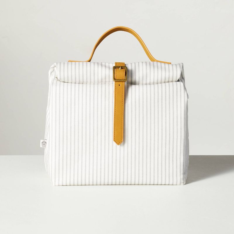 Ticking Stripe Waxed Canvas Lunch Bag Gray/Cream - Hearth &#38; Hand&#8482; with Magnolia, 1 of 5