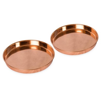 Set of 2 Round Copper-Plated Stainless Steel Trays