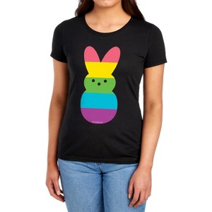 Rainbow Striped Easter Bunny Peep Women's T-Shirt Black - 1 of 4