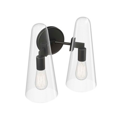 Modway Beacon 2-Light Wall Sconce – Modern Matte Brass Fixture with Cylindrical Glass Shades for Hallways or Bathrooms