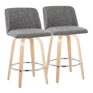 26" Fabric Padded Swivel Counter Stool with Metal Base and Round Footrest for Kitchen or Home Bar, Modern Contemporary Design, Set of 2 - 1 of 4